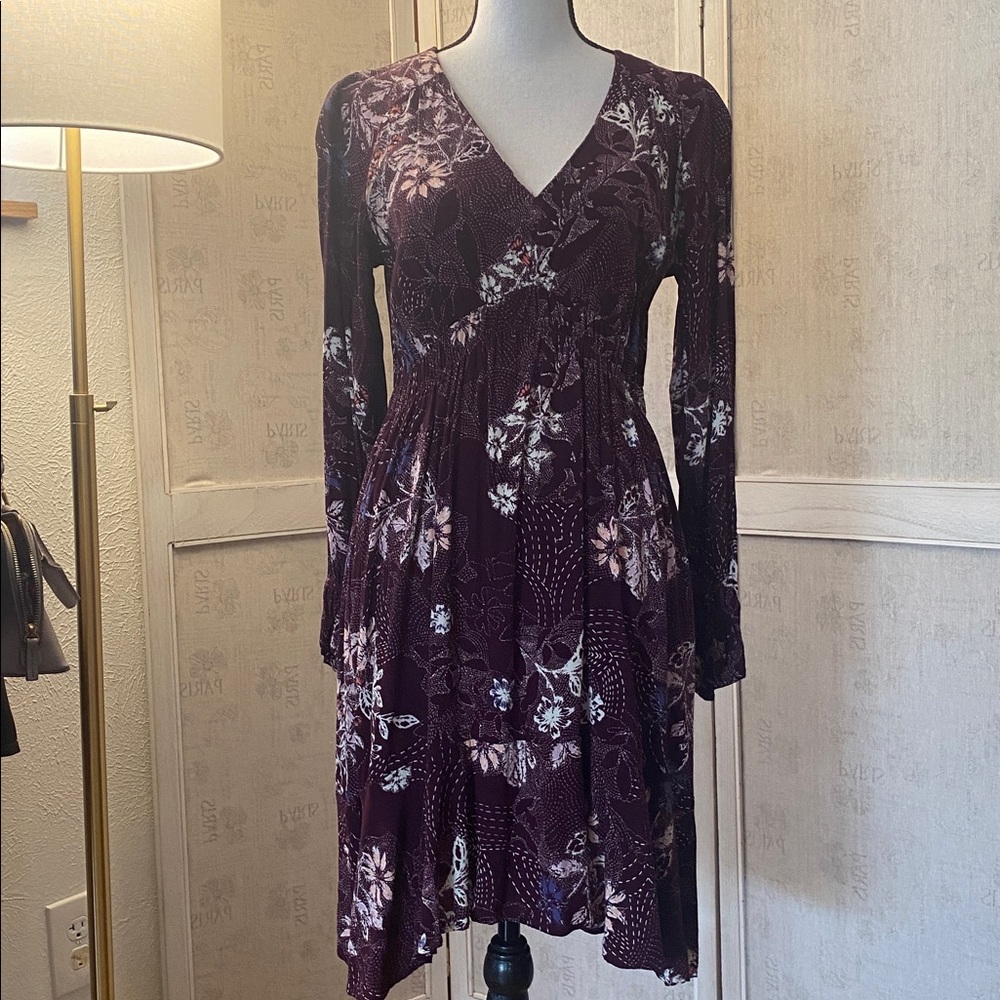 Maeve Retro 40s-style Plum Floral Long Sleeve Dress